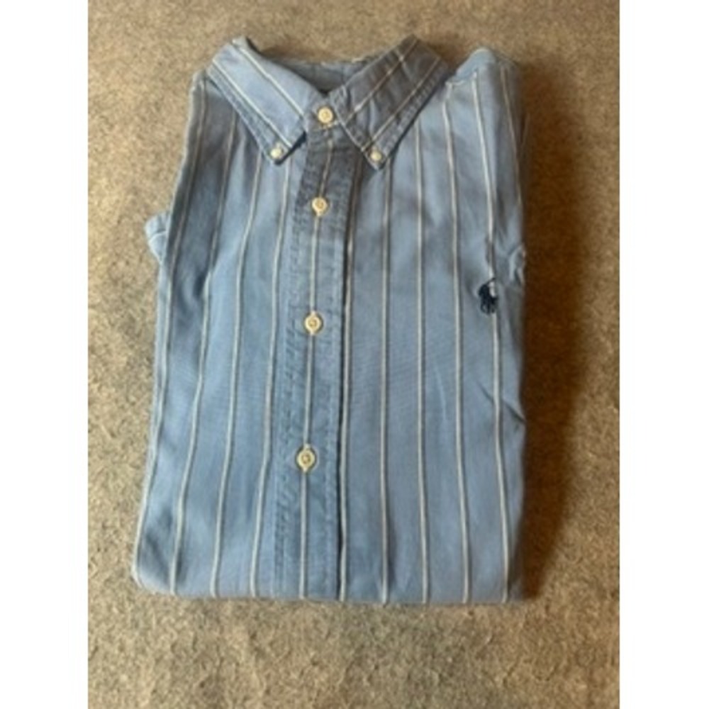 Ralph Lauren Mens XL Classic Fit Blue White Striped Oxford Button Down Shirt
